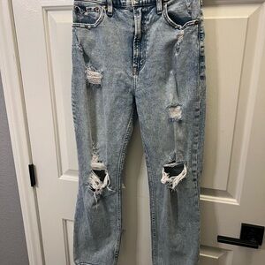 Abercrombie & Fitch Ripped Light Blue Straight Leg Jeans
